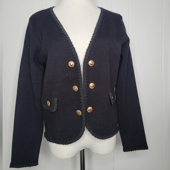 Sioni Black Faux Double Breasted Gold Button Front Short Jacket Evening Glam MD - Picture 9 of 14